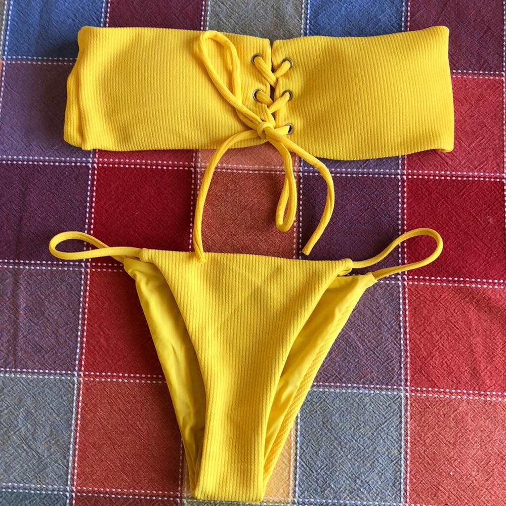 Lace Up Bandeau Bikini Set (SMALL)